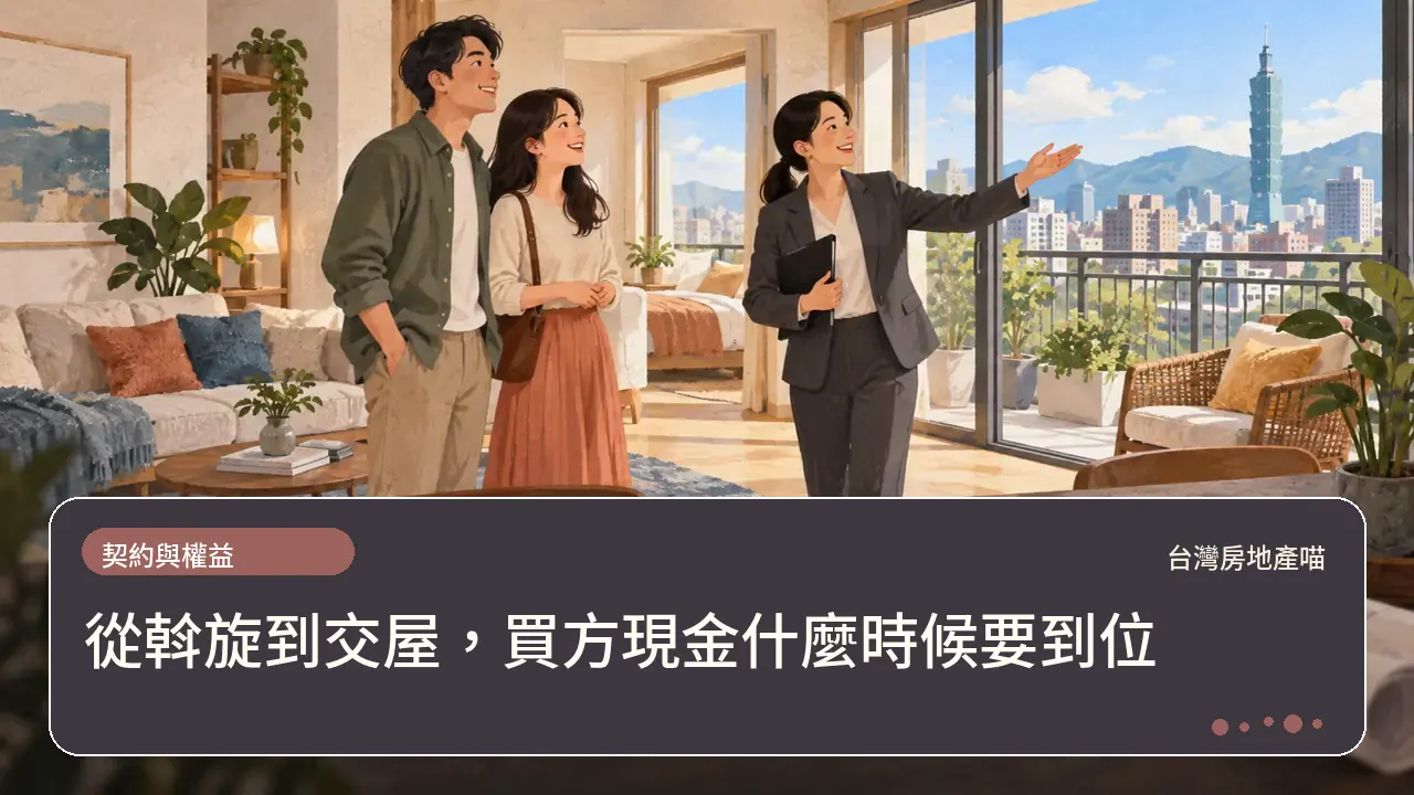 從斡旋到交屋，買方現金什麼時候要到位主題插畫
