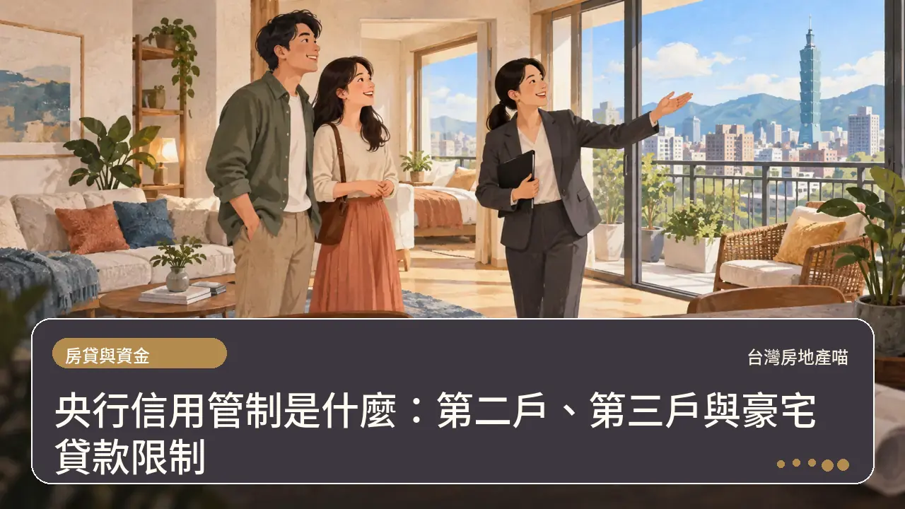 央行信用管制是什麼：第二戶、第三戶與豪宅貸款限制主題插畫