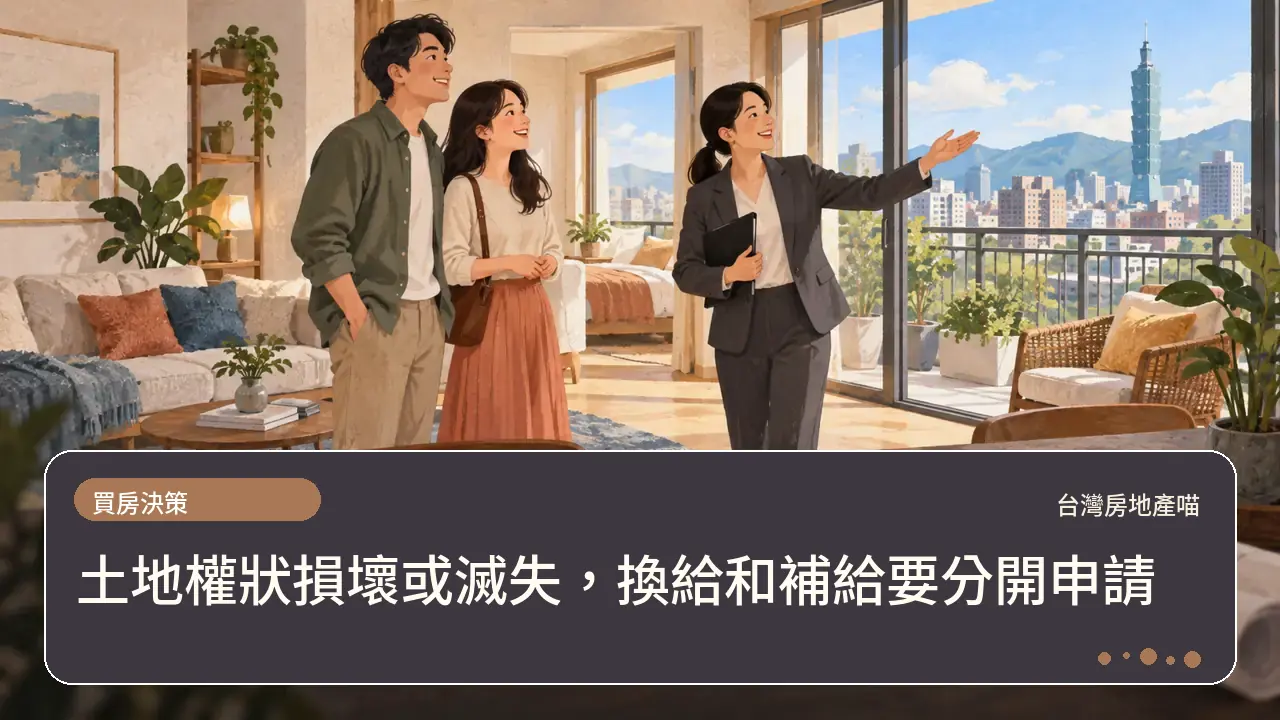 土地權狀損壞或滅失，換給和補給要分開申請主題插畫