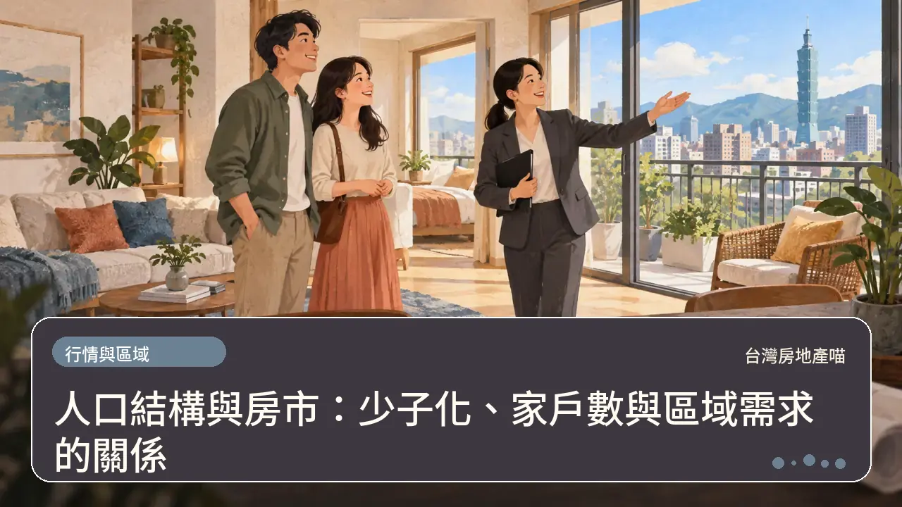 人口結構與房市:少子化、家戶數與區域需求的關係主題插畫