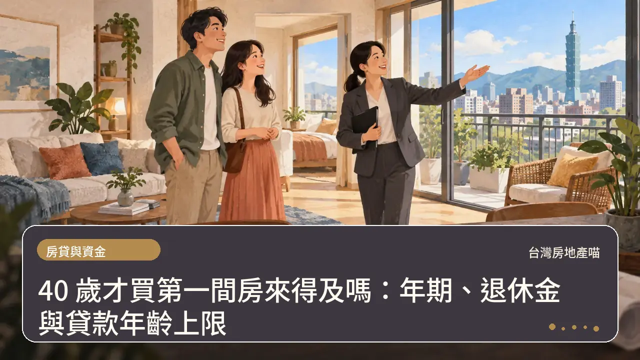40 歲才買第一間房來得及嗎：年期、退休金與貸款年齡上限主題插畫