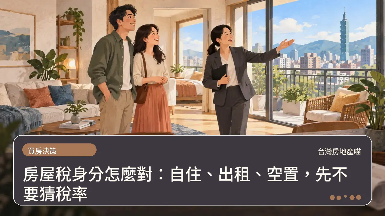 房屋稅身分怎麼對：自住、出租、空置，先不要猜稅率主題插畫
