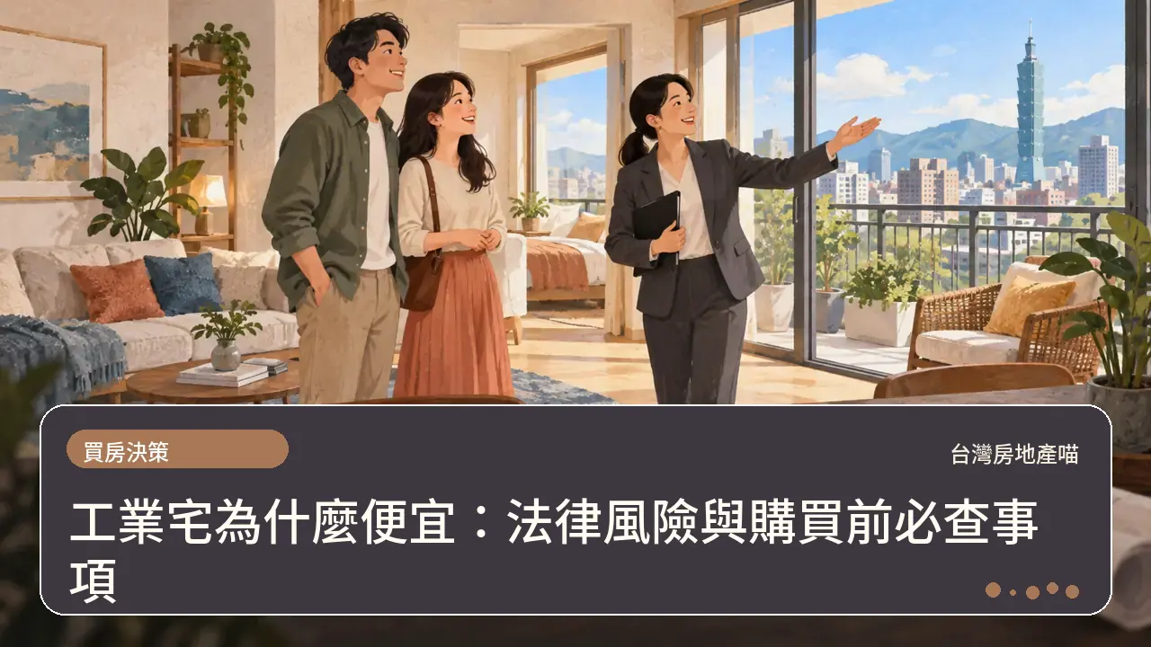 工業宅為什麼便宜：法律風險與購買前必查事項主題插畫