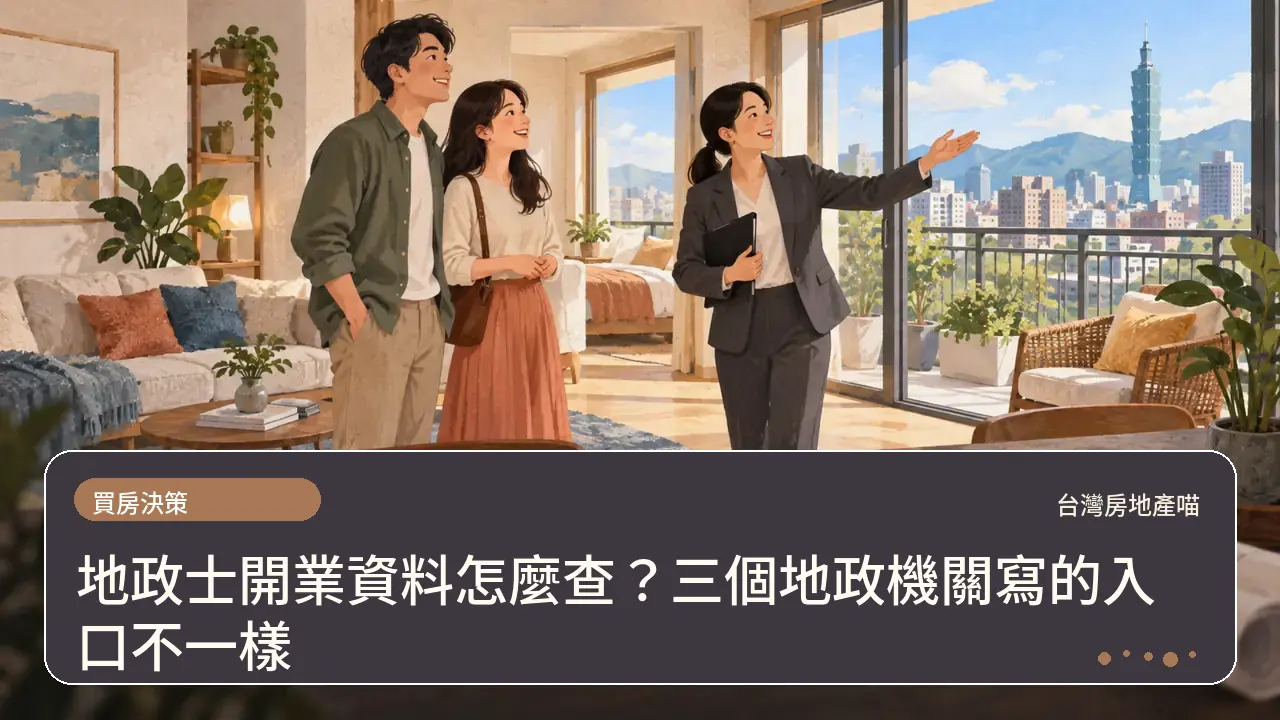 地政士開業資料怎麼查?三個地政機關寫的入口不一樣主題插畫