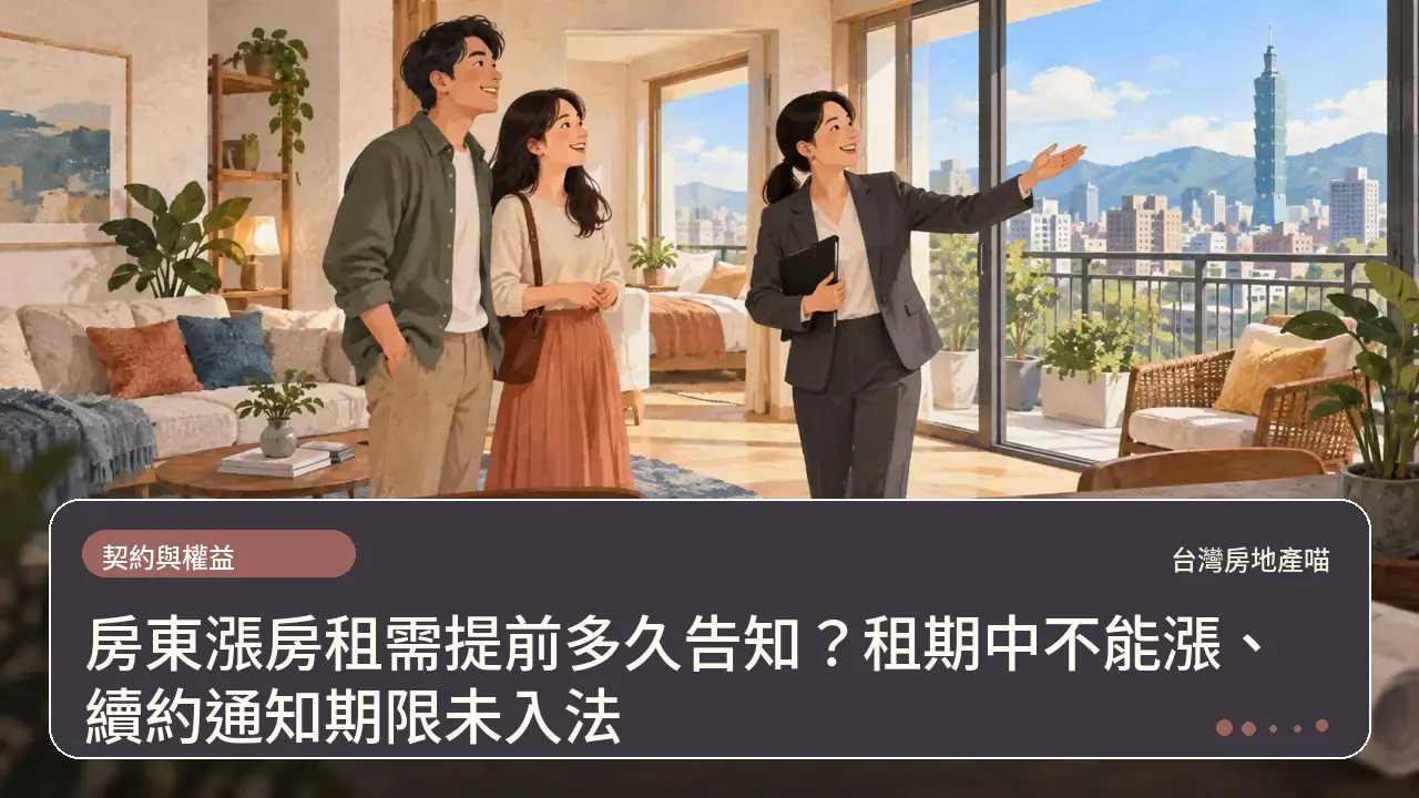 房東漲房租需提前多久告知?租期中不能漲、續約通知期限未入法主題插畫