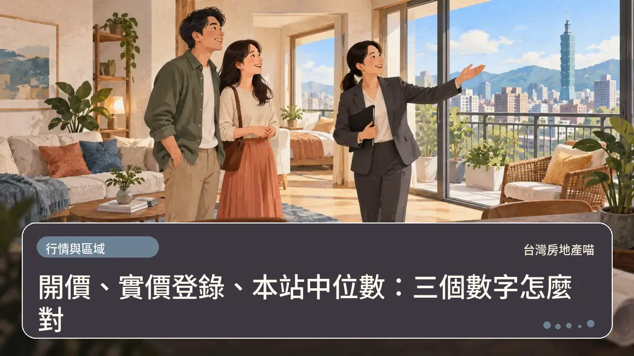 開價、實價登錄、本站中位數:三個數字怎麼對主題插畫