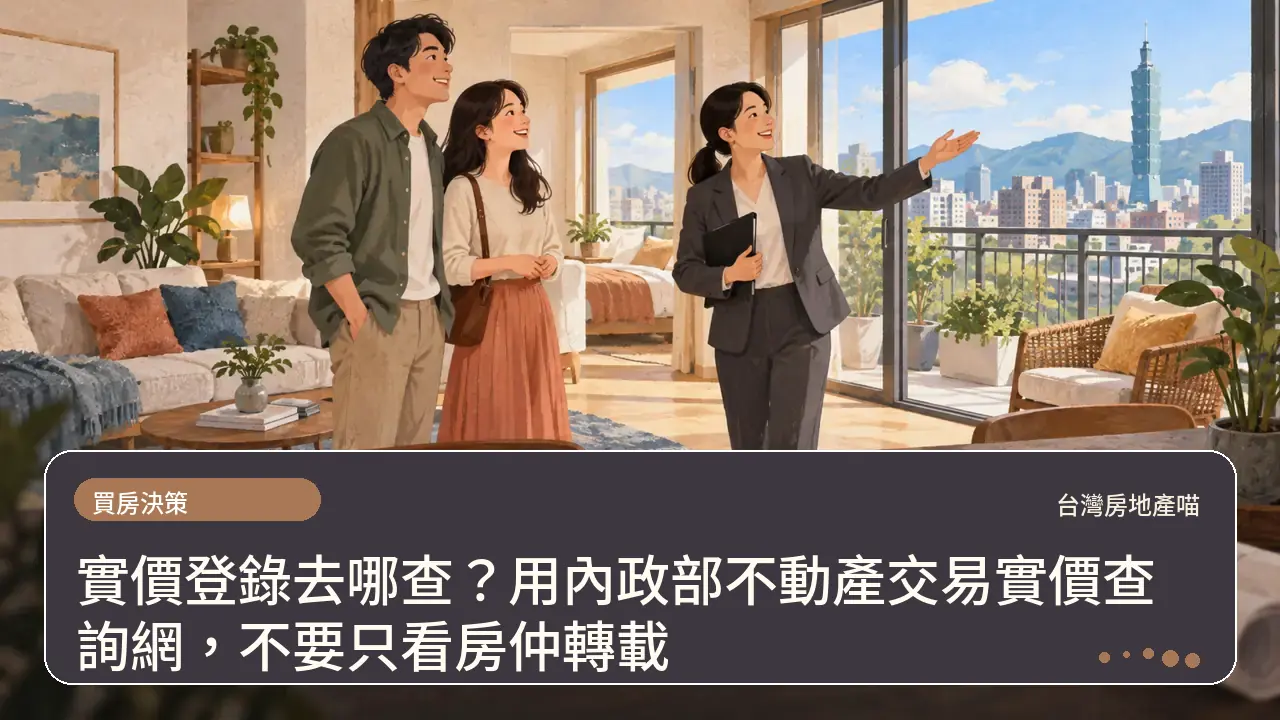 實價登錄去哪查？用內政部不動產交易實價查詢網，不要只看房仲轉載主題插畫