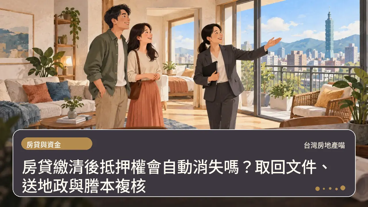 房貸繳清後抵押權會自動消失嗎？取回文件、送地政與謄本複核主題插畫