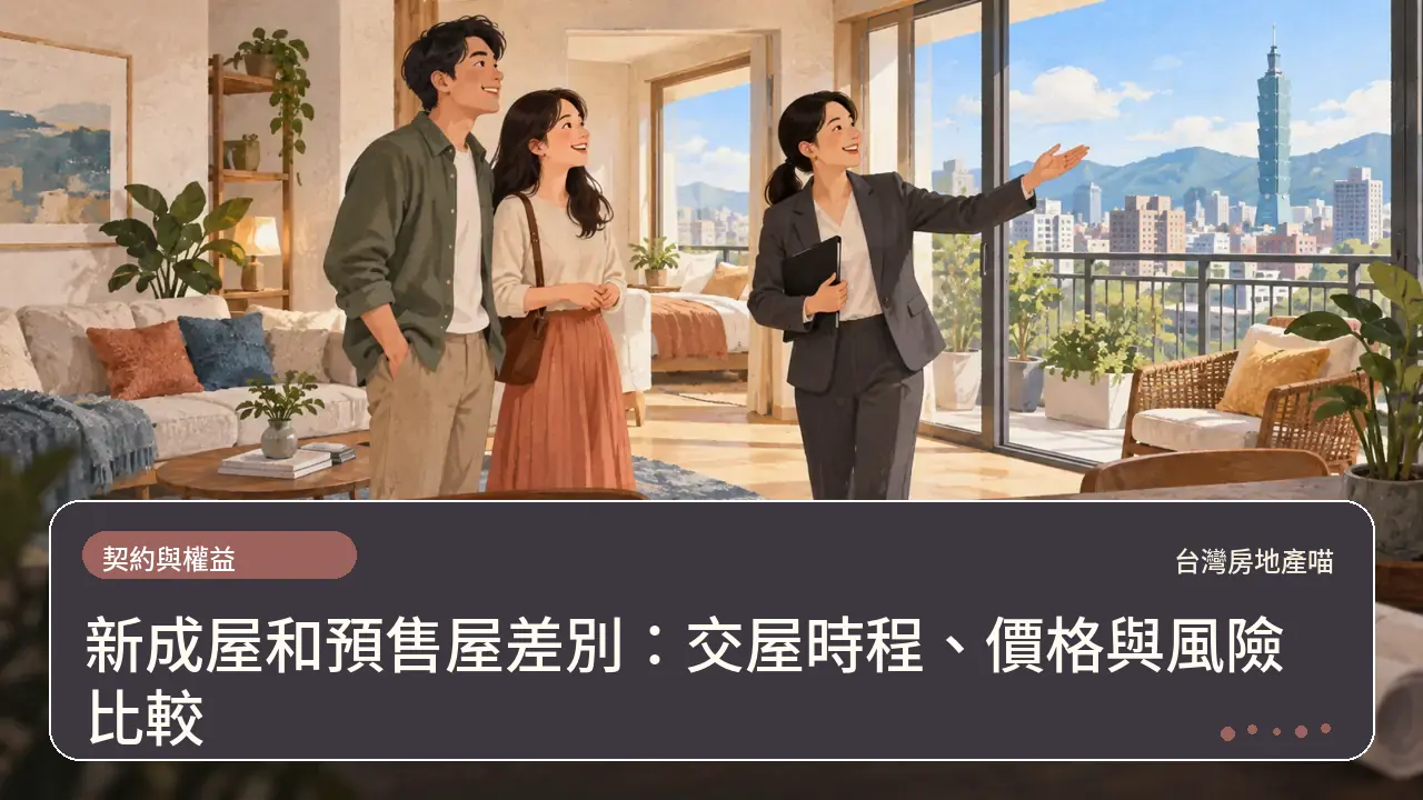 新成屋和預售屋差別：交屋時程、價格與風險比較主題插畫