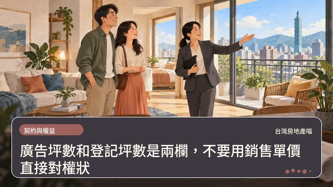 廣告坪數和登記坪數是兩欄，不要用銷售單價直接對權狀主題插畫