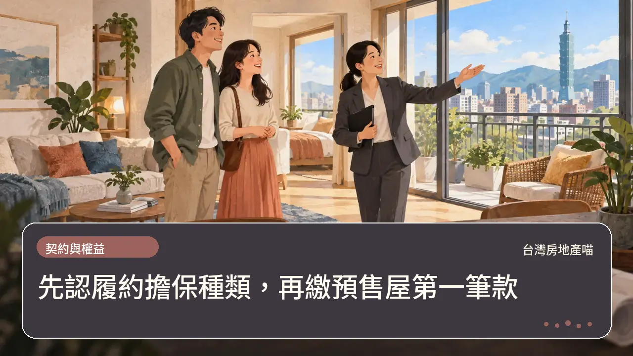 先認履約擔保種類,再繳預售屋第一筆款主題插畫