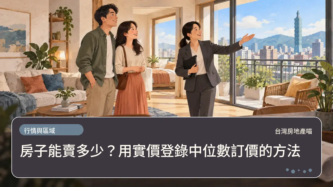 房子能賣多少?用實價登錄中位數訂價的方法主題插畫