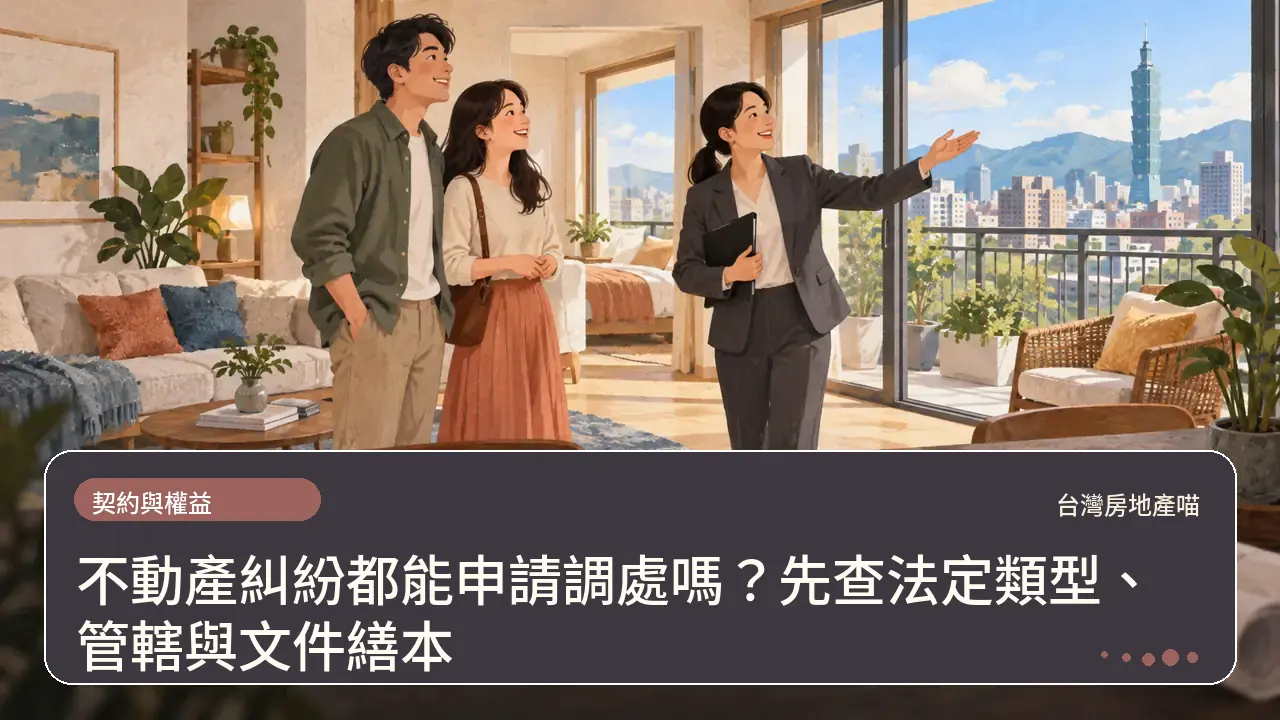 不動產糾紛都能申請調處嗎？先查法定類型、管轄與文件繕本主題插畫