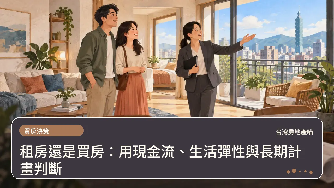 租房還是買房：用現金流、生活彈性與長期計畫判斷主題插畫