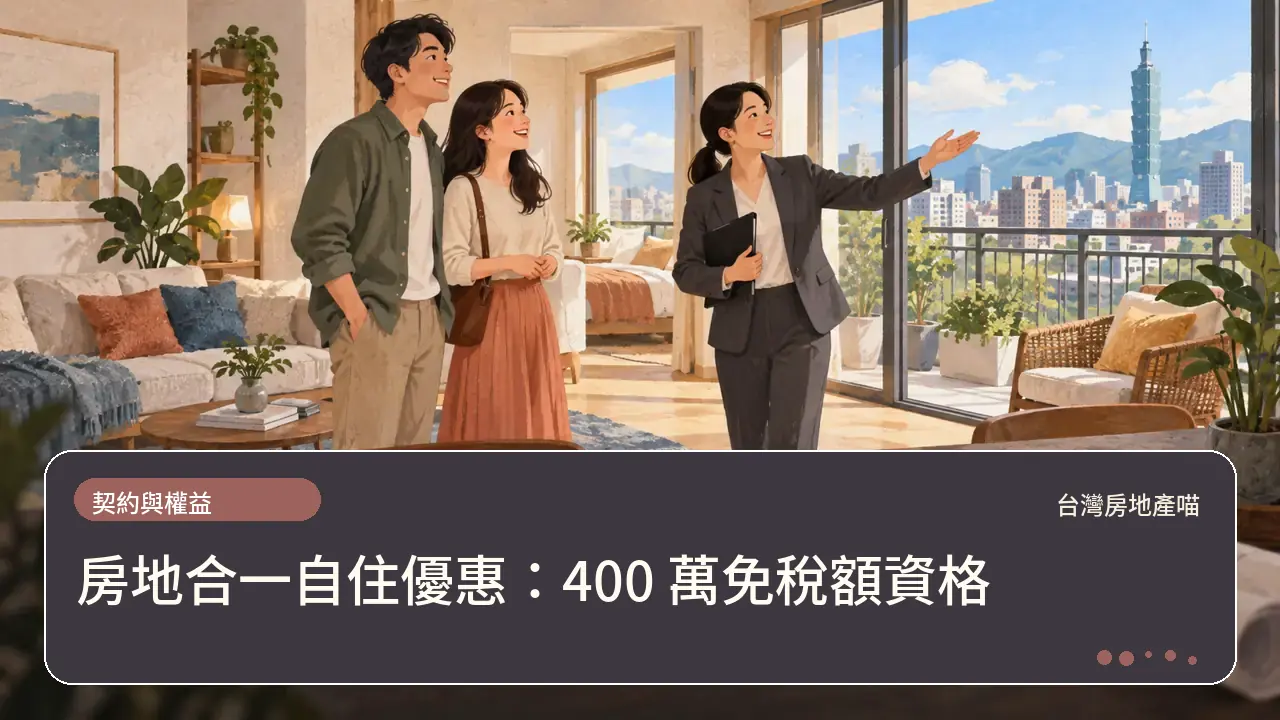 房地合一自住優惠：400 萬免稅額資格主題插畫
