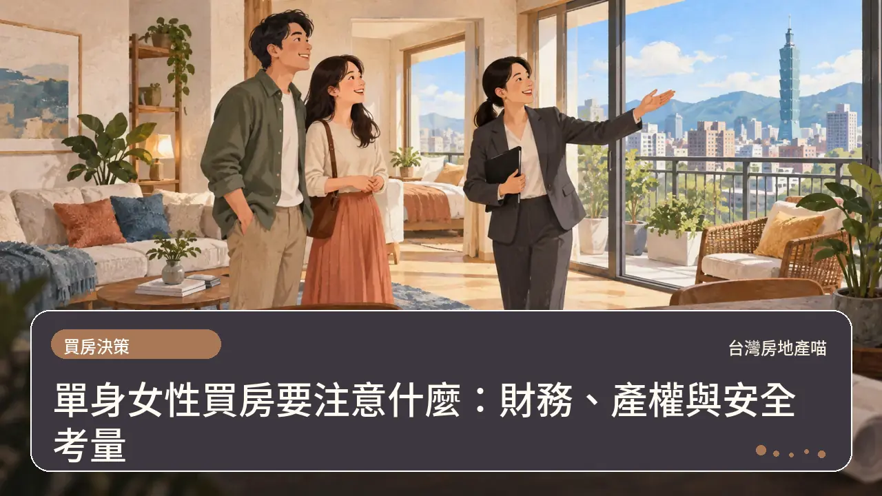 單身女性買房要注意什麼：財務、產權與安全考量主題插畫
