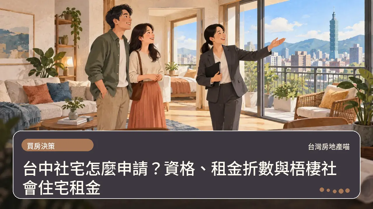 台中社宅怎麼申請？資格、租金折數與梧棲社會住宅租金主題插畫