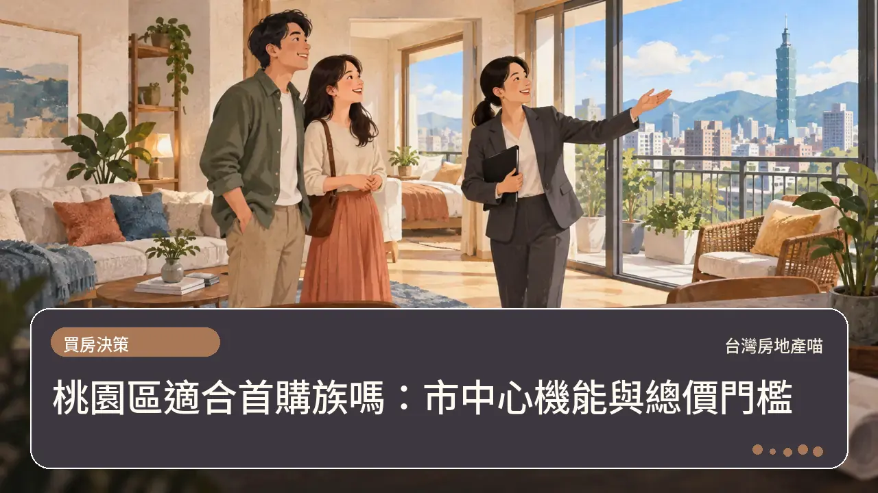 桃園區適合首購族嗎:市中心機能與總價門檻主題插畫