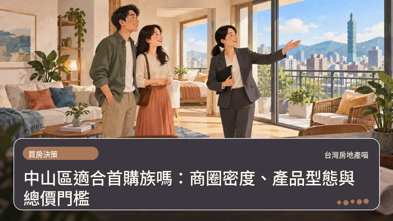 中山區適合首購族嗎：商圈密度、產品型態與總價門檻主題插畫